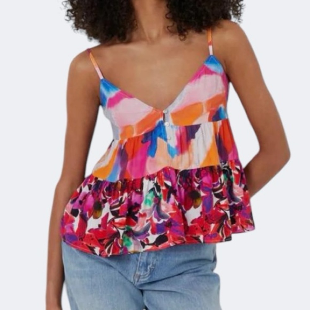 French Connection NWOT Isadora Patched Tiered Tank Top Size 2 Multi Color